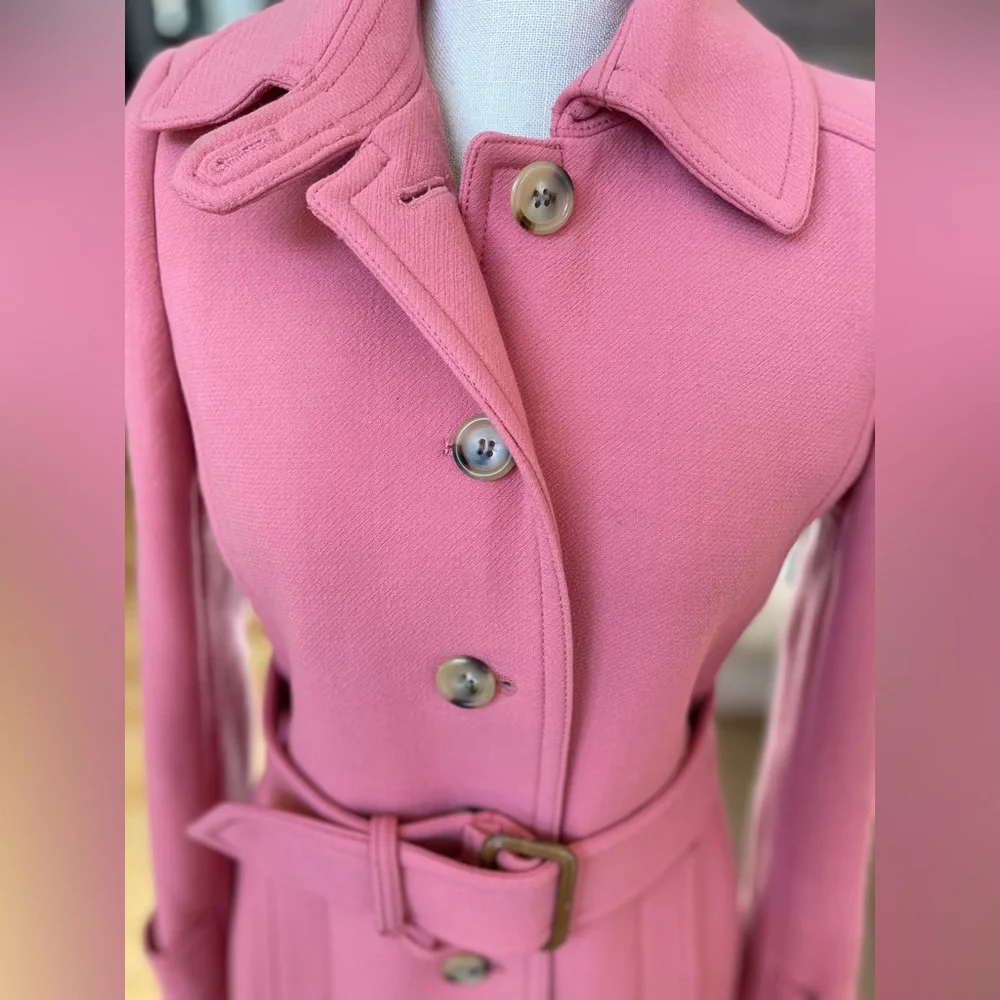 J. Crew Pink Double Cloth Wool  Trench Coat- Size 4 - Picture 4 of 16